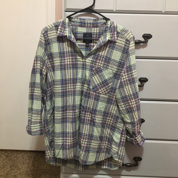 American Eagle “Boyfriend Shirt” colorful flannel - Picture 2 of 5